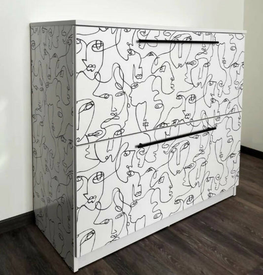 Upcycled White Chest of Drawer With Elegant Single Line Pattern