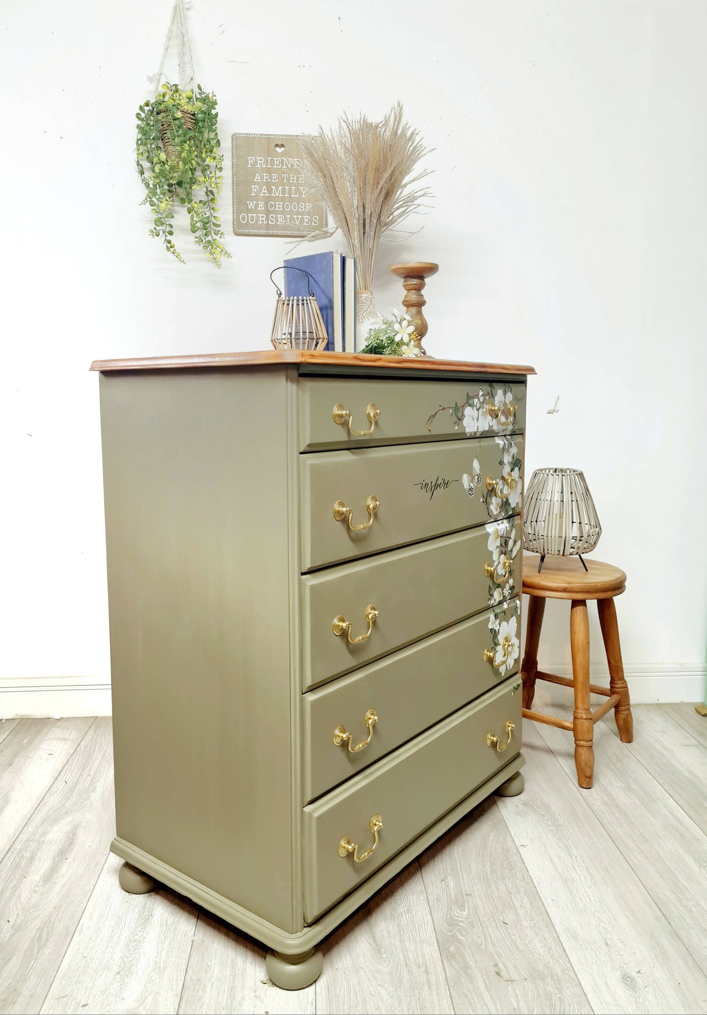 Vintage Green Pine Drawers