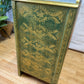 Harris Lebus MCM 3 Drawer Chest of Drawers Hand-Painted Bohemian Rustic Gold Green