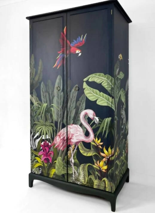 Upcycled and Painted Vintage Wardrobe with Cool Jungle Design