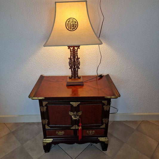 Korean Butterfly Cabinet & Oriental Lamp