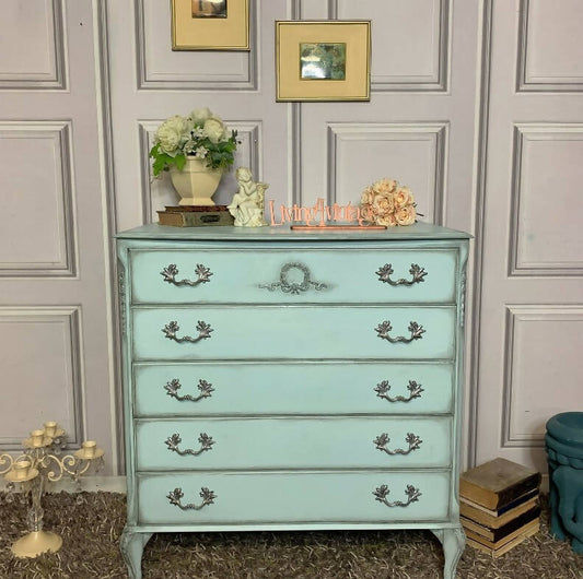 Blue French Tallboy Chest of Drawers