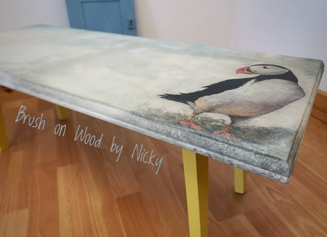 Hand Painted Vintage Puffin Coffee Table