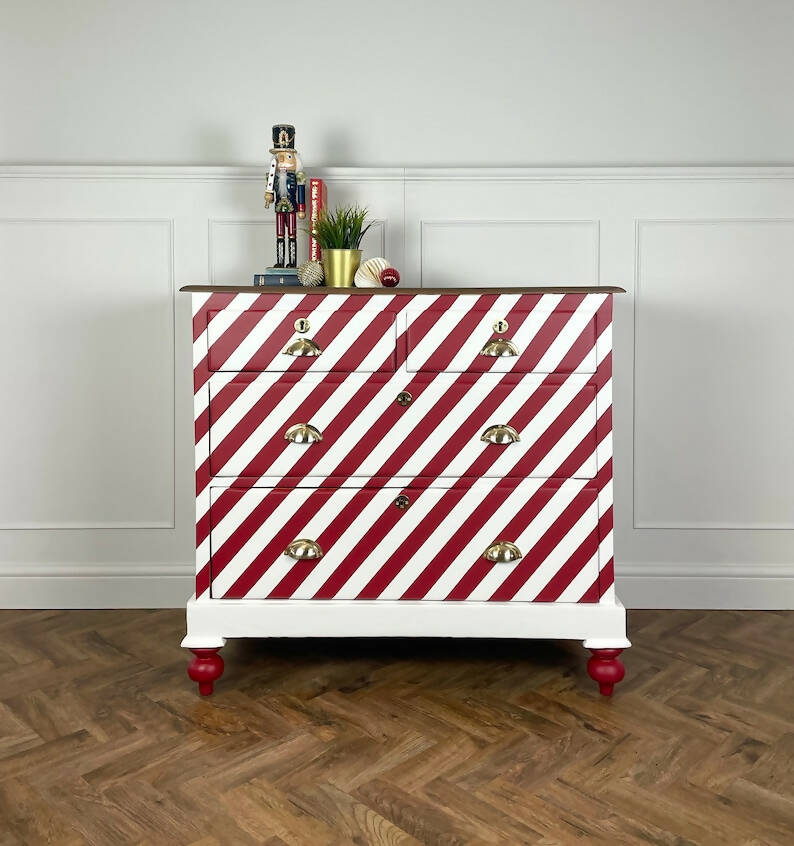 Vintage Red & White Hand Painted Drawers