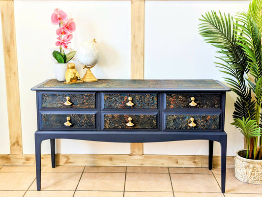 Vintage painted navy blue Stag minstrel dressing table/ sideboard/ console table