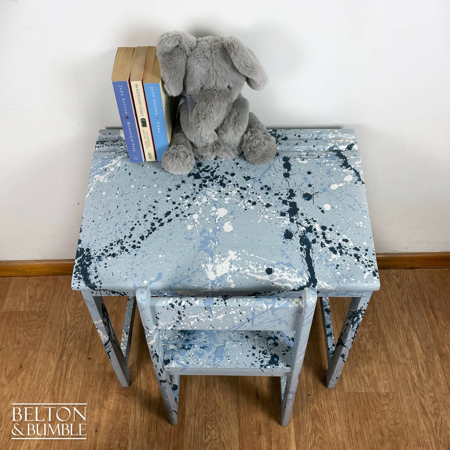 Vintage Lift Lid Child’s Writing Desk and Chair in Pale Blue