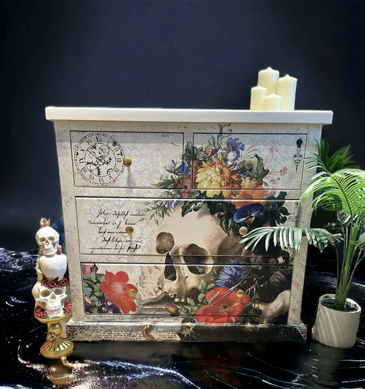 Stunning Skull & Flowers Chest of Drawers