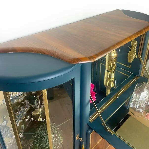 Teal Blue and Gold Cocktail Cabinet