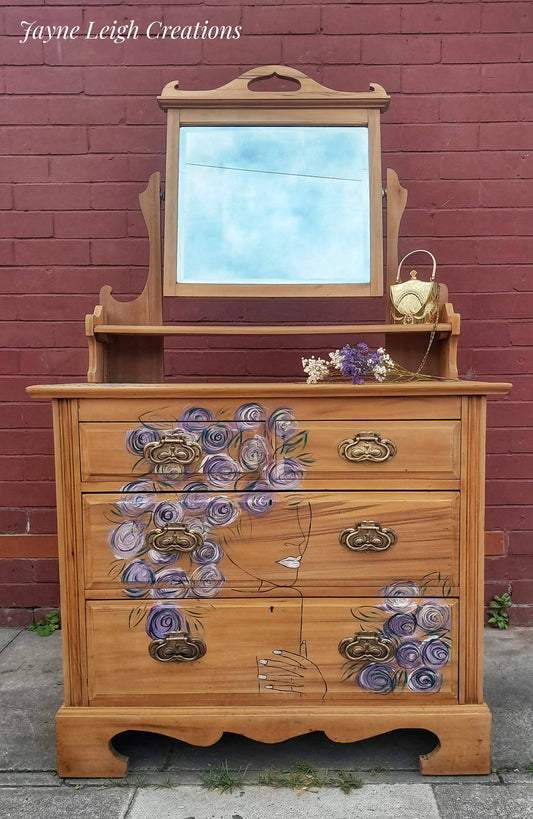 Vintage Floral Chest of Drawers With Mirror