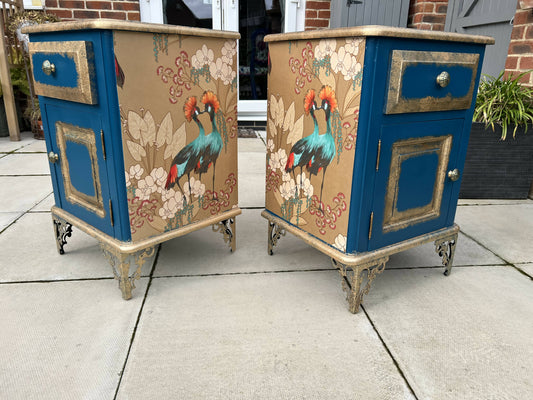 Vintage Bedside Cabinets Teal & Gold