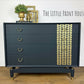 Mid Century G Plan Navy Blue Chest of Drawers Gold Stencil Design