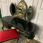 Black Antique Carved Dressing Table With Mirror and Matching Stool