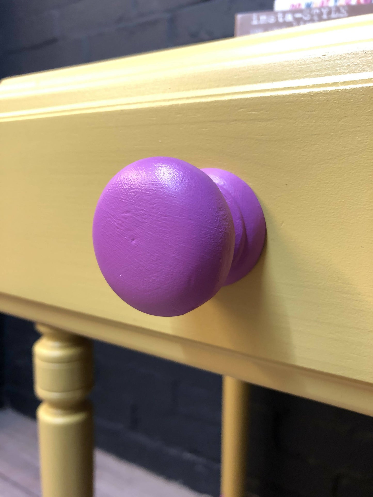 MADE TO ORDER: Yellow and pink console/hallway table/desk, with floral paper drawer lining