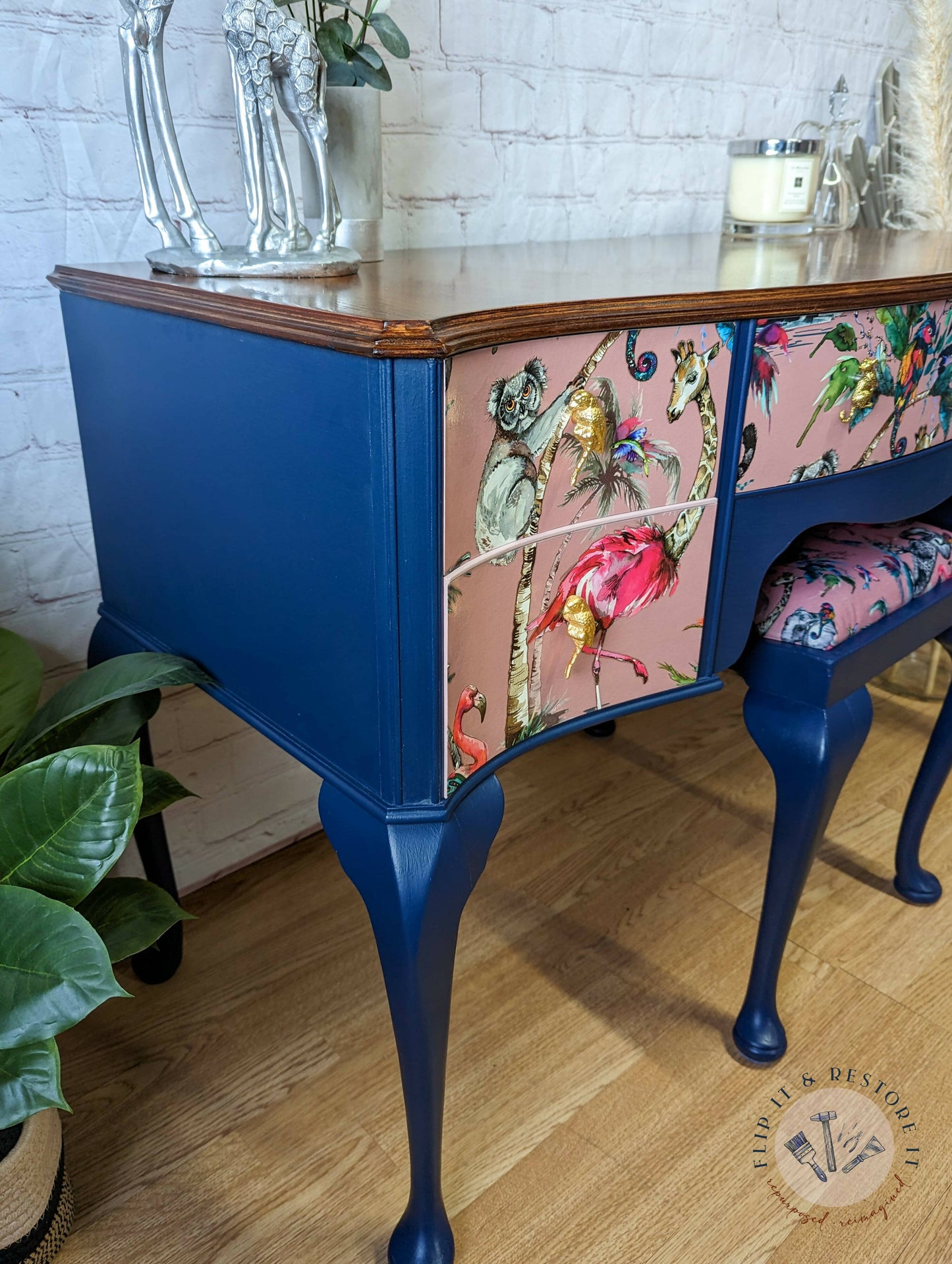 Queen Anne Painted Mahogany Bedroom Set - Dressing Table, Vanity, Desk, Sideboard and Stool, Statement, Maximalist MADE TO ORDER