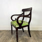 Antique Regency Mahogany Scroll Arm Desk Chair with Green Velvet Seating
