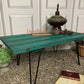 Solid Pine Coffee Table with Hairpin Legs Turquoise Charred Wood Yakisugi Technique