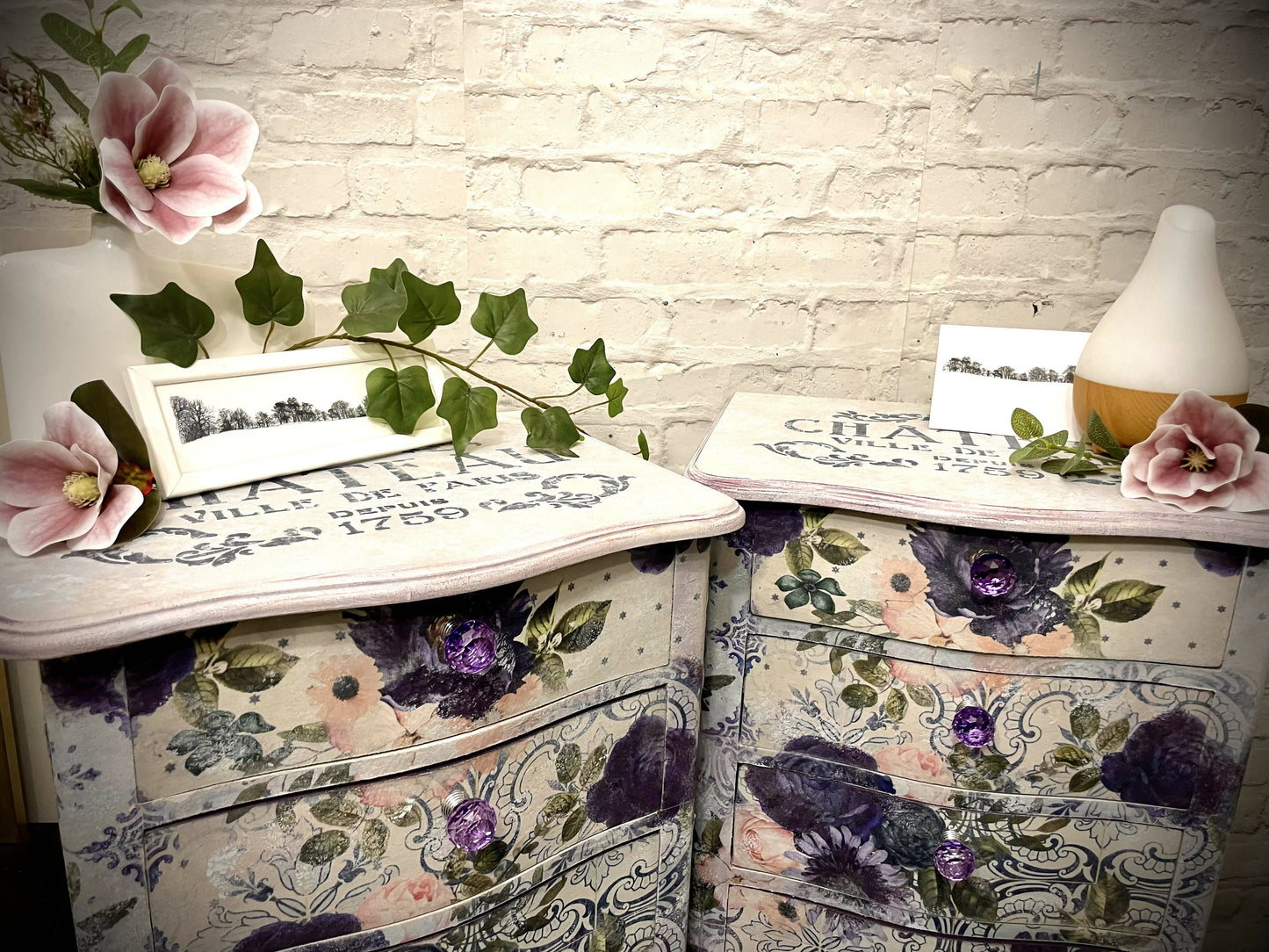 SOLD SOLD Soft Pink & Blue Vintage Floral Bedside Cabinets