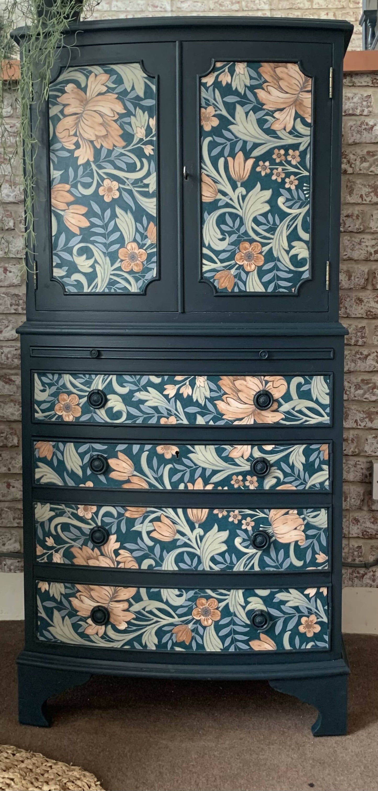 * sold* Drinks, cocktail cabinet teal, William Morris style