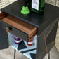 SOLD! Small Harris Lebus drinks cabinet in teak, black, blue and grey.