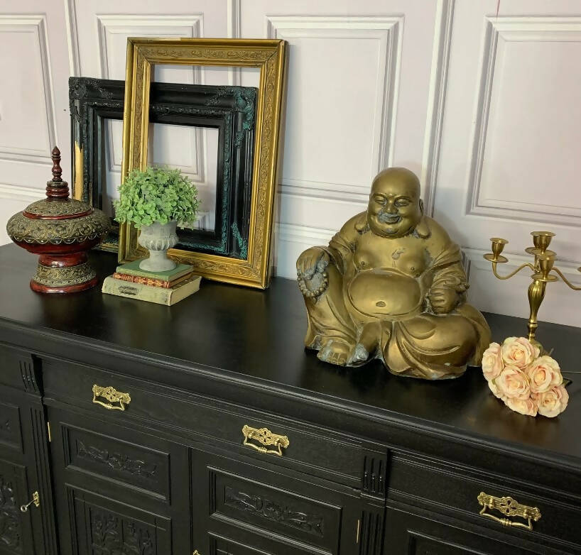 Large Black Antique Carved Sideboard