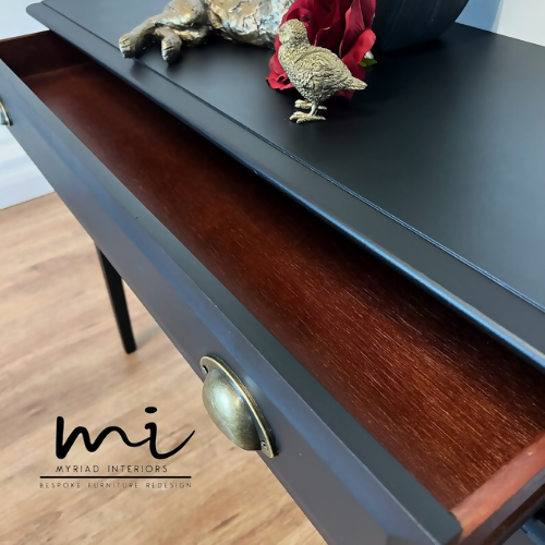 MADE TO ORDER Refurbished vintage Stag console table, black, antique brass, bronze, hallway, dresser, dressing table, hand painted, upcycled