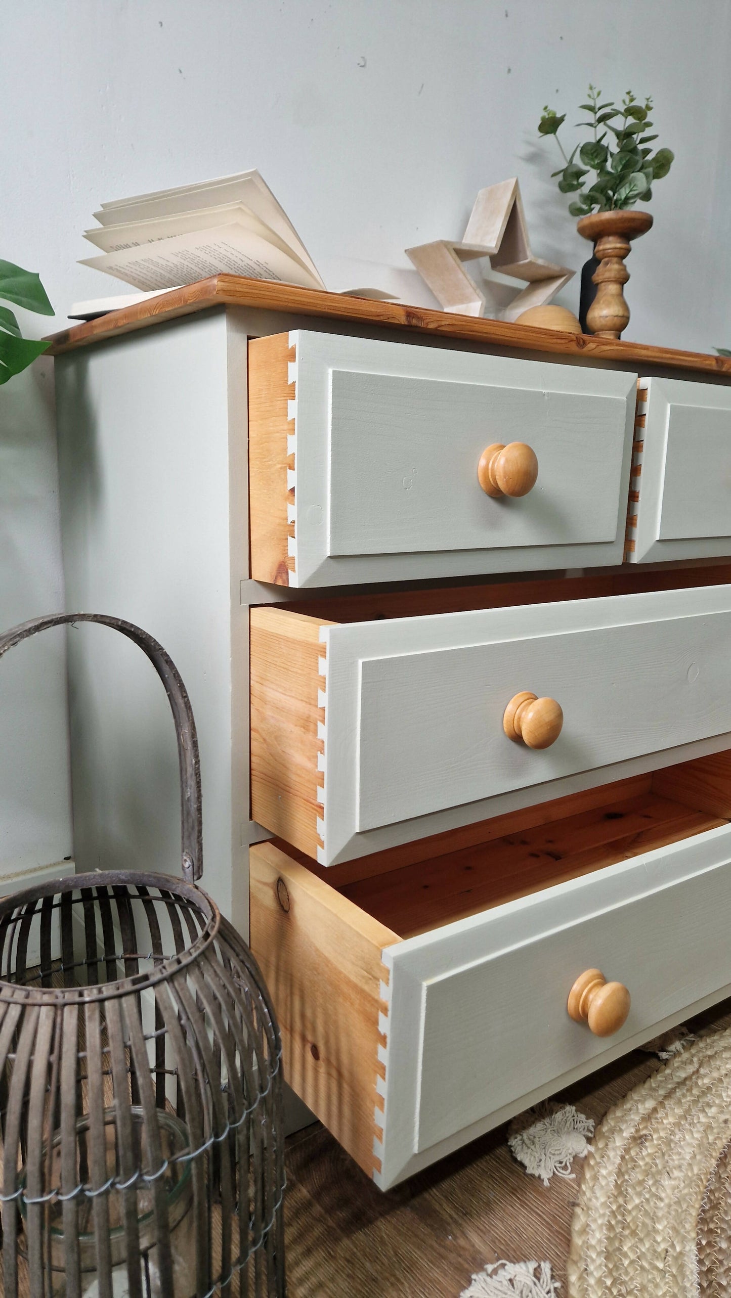 Solid Pine Grey Vintage Chest of Drawers