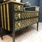 MADE TO ORDER: Original Vintage Painted Dressing Table, Art Deco Inspired Refinished Dressing Table in Black and Gold Leaf & stencilling, Hallway Table