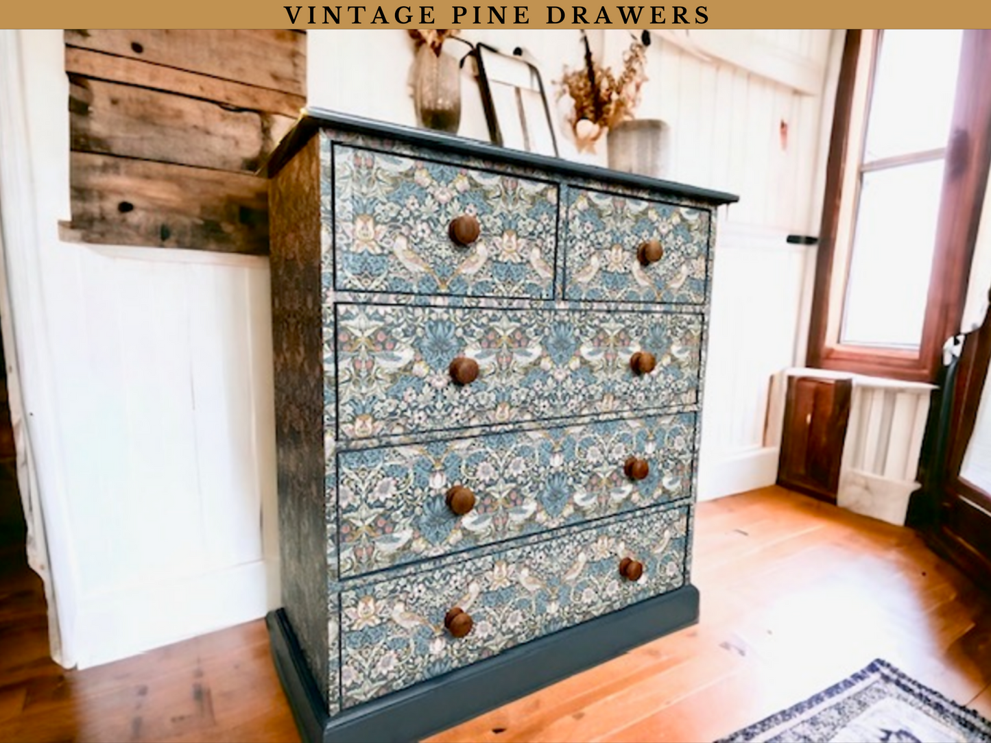 Large Vintage chest of drawers, William Morris Print , Living Room, Dining Room, Hall , Kitchen Storage.