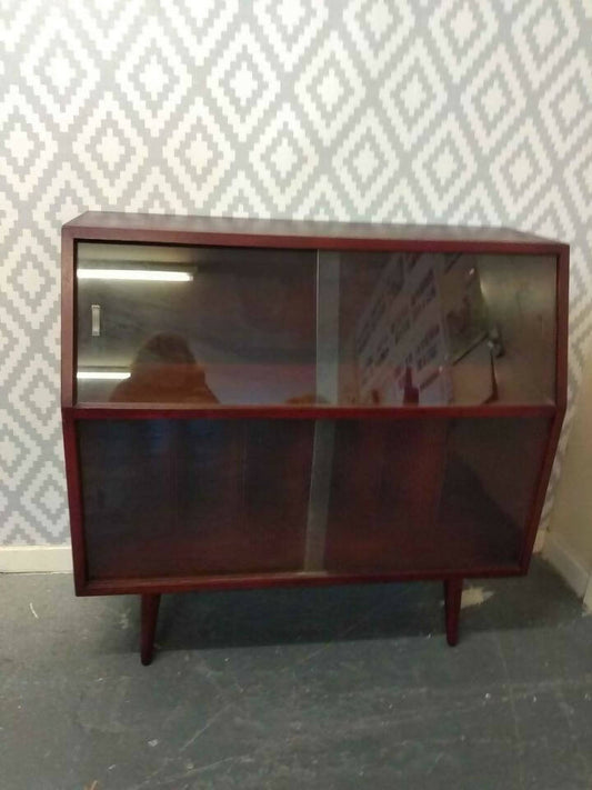 Mahogany Coloured Glass Fronted Vinyl Cabinet