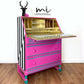 SOLD commissions available Maximalist vintage Bureau, Desk, Secretary, bright pink