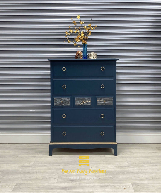 Navy Blue Tallboy Chest of Drawers