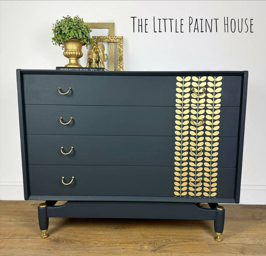 Mid Century G Plan Navy and Gold Chest Drawers / Sideboard