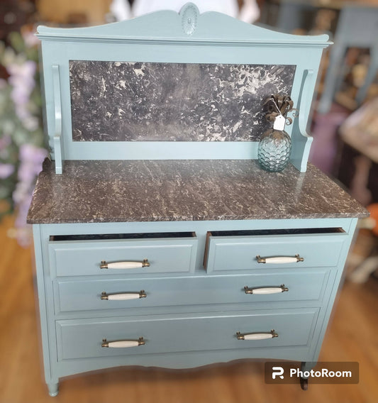 SOLD OUT Bespoke Vintage Marble Top Washstand for use in Bathroom, Bedroom, Kitchen, Tea & Coffee Bar, with beautifully lined drawers