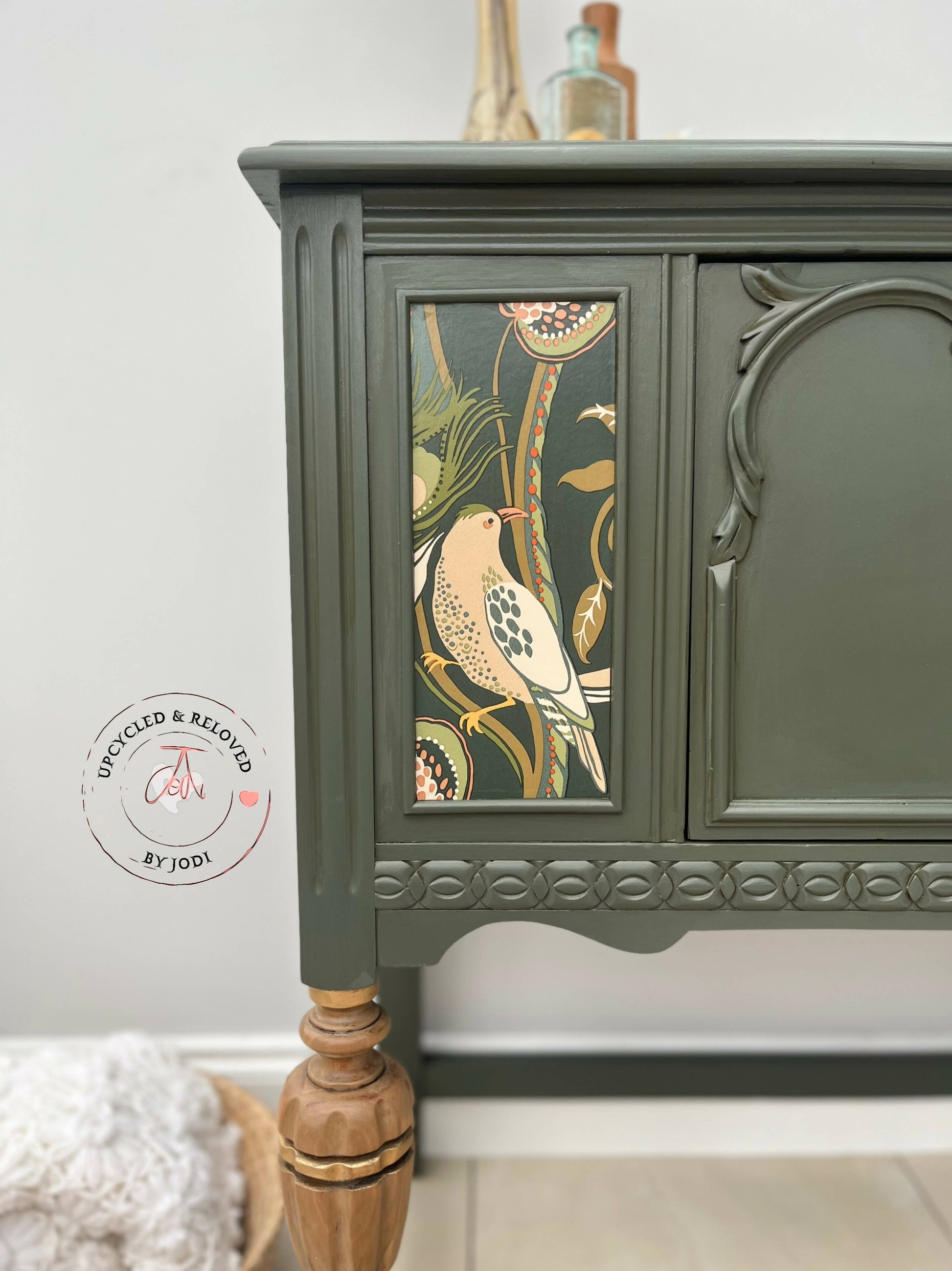 SOLD! Green Vintage sideboard Antique server Dresser buffet