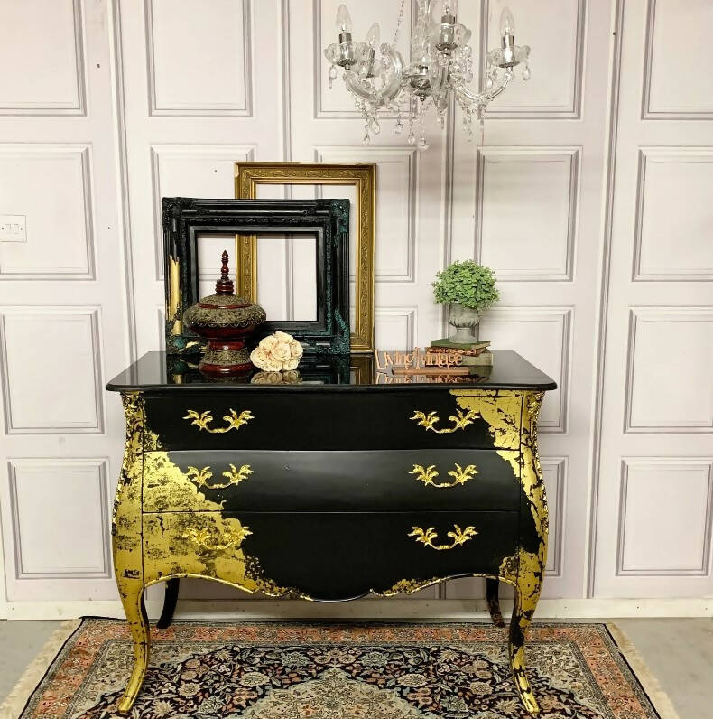 Chest of drawers on sale black and gold