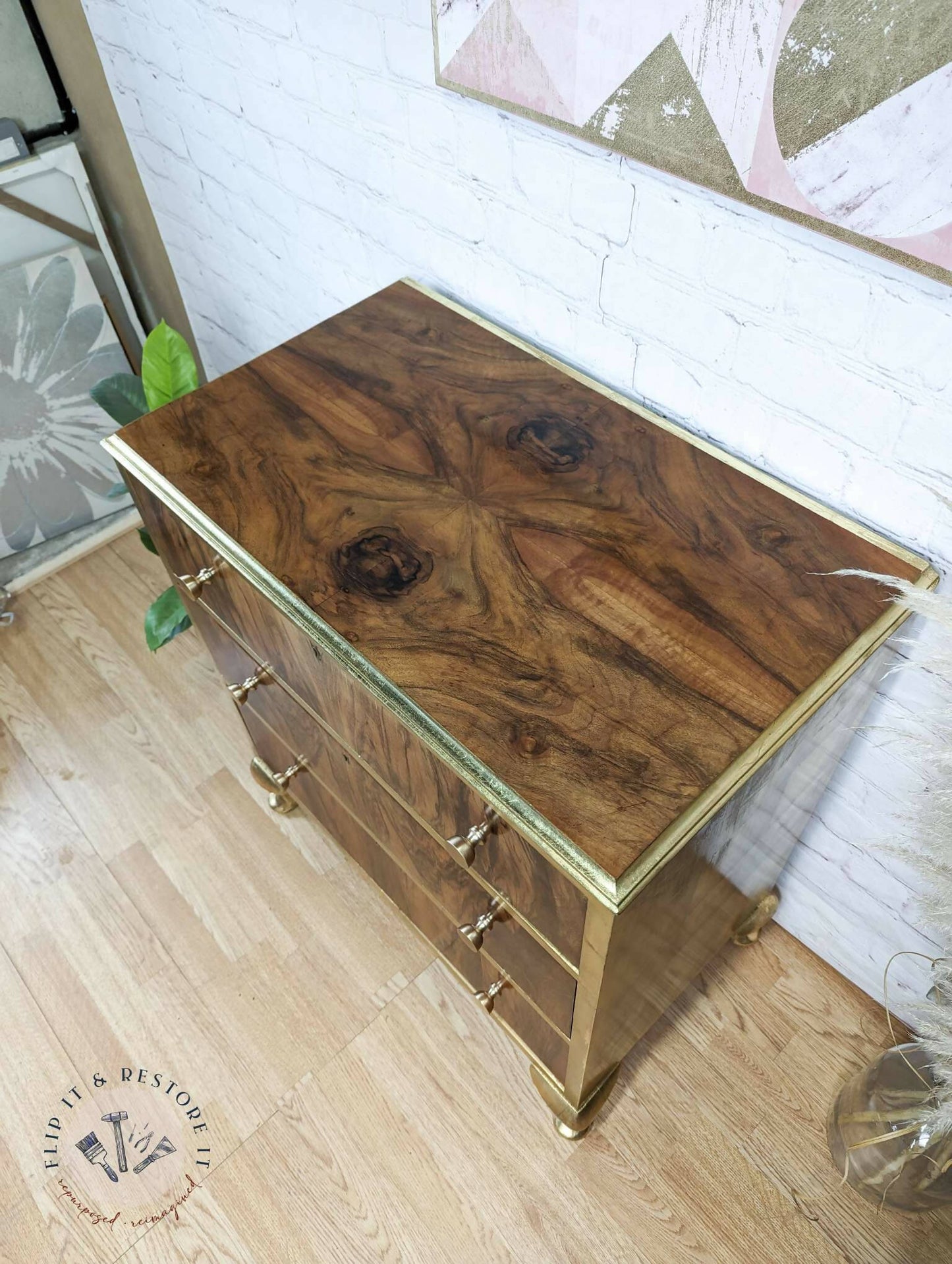 Gold Leaf Walnut Burr Chest of Drawers, Queen Anne, Cabriole - MADE TO ORDER