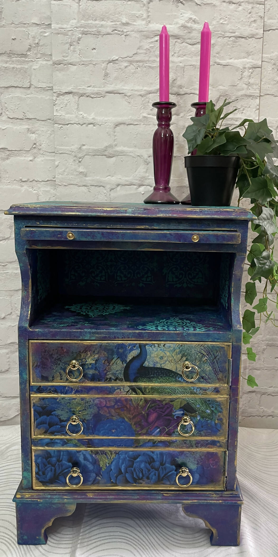 Maximalist Peacock bedside table