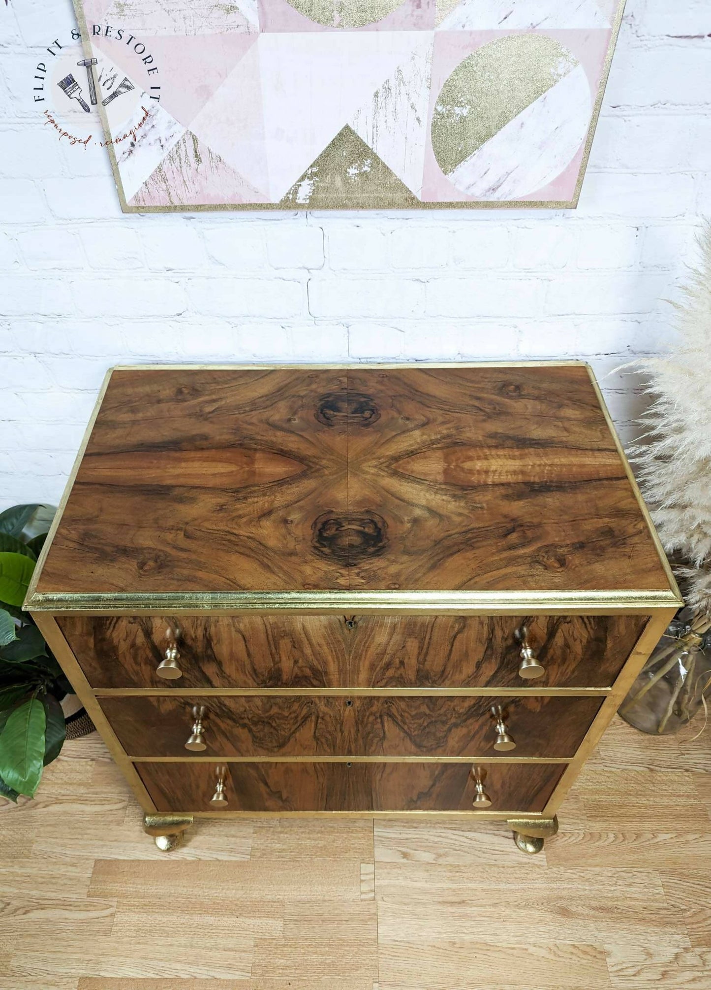 Gold Leaf Walnut Burr Chest of Drawers, Queen Anne, Cabriole - MADE TO ORDER