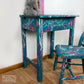 Vintage Lift Lid Child’s Writing Desk and Chair in Teal