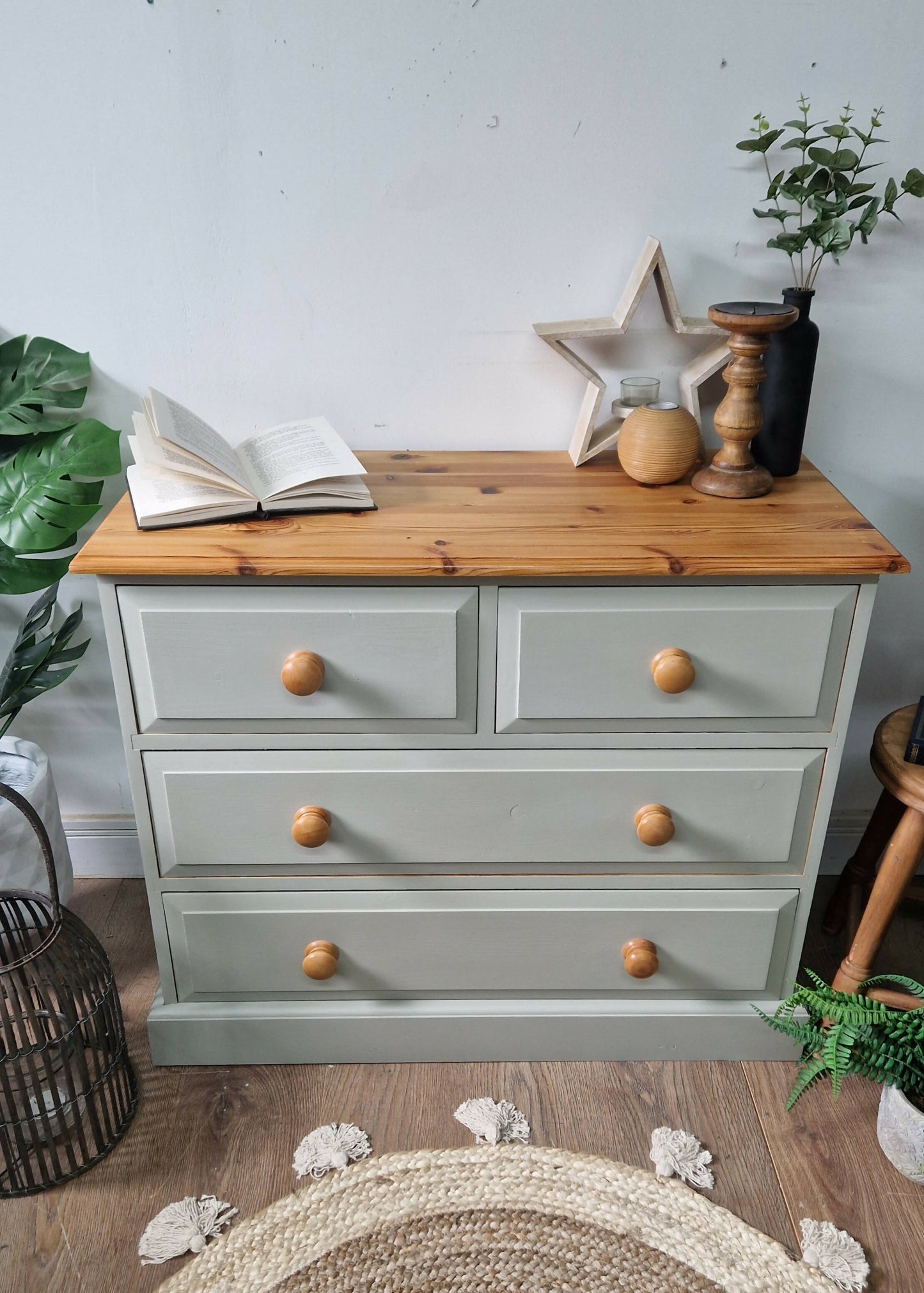 Solid Pine Grey Vintage Chest of Drawers