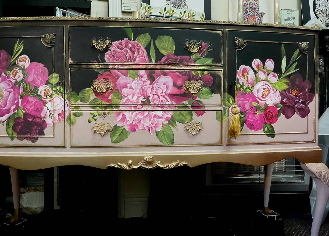 French Style Antique Floral Sideboard