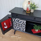 Black Mid Century Modern Beautility Sideboard. Bold geometric design. Upcycled Drinks Cabinet.