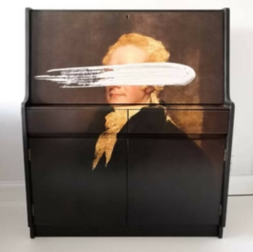 Vintage Upcycled Remploy Bureau. Painting: Masked Hamilton