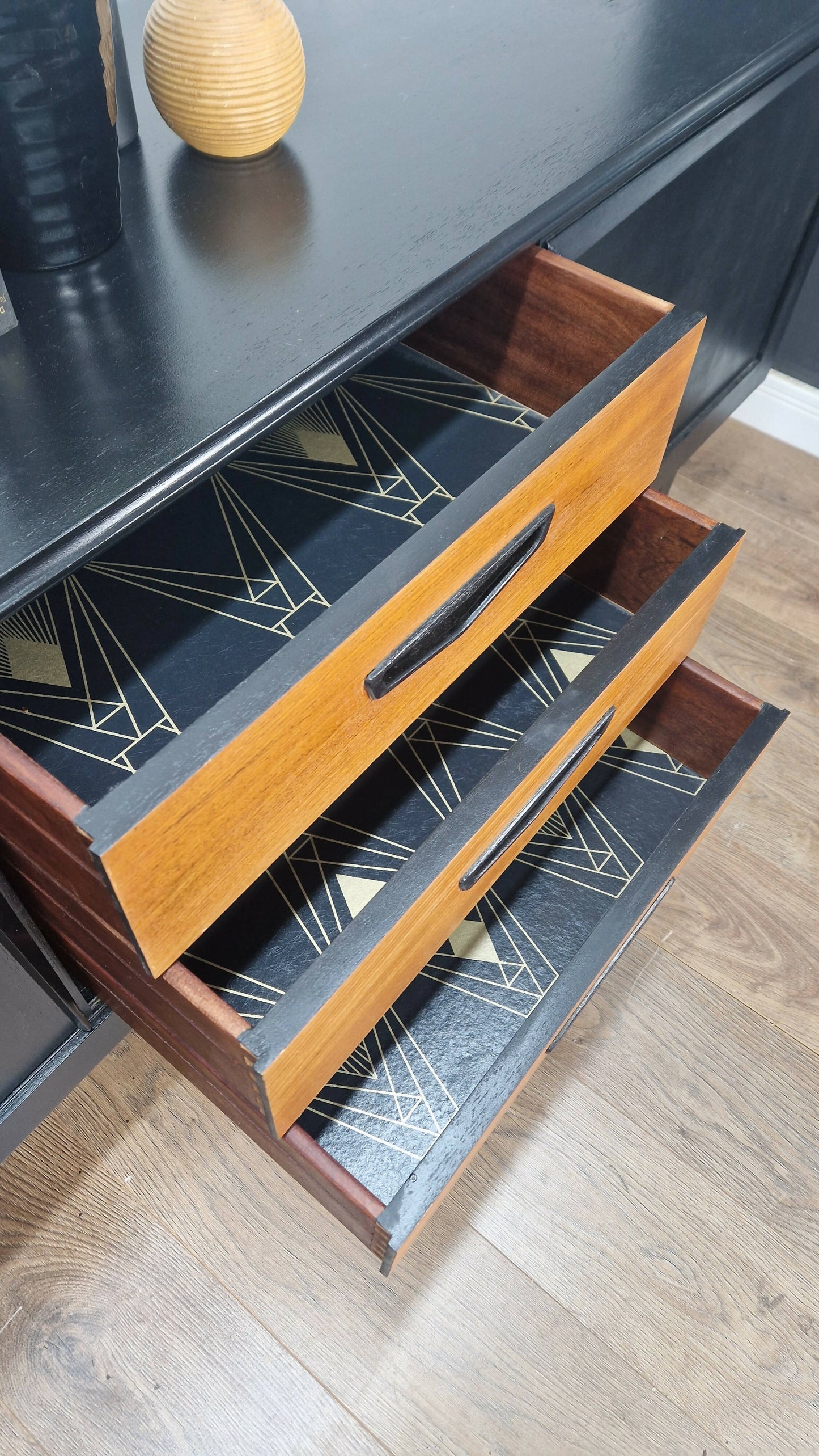 Black and teak midcentury modern sideboard