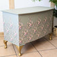 Vintage upcycled floral green and gold blanket box, Queen Anne legs storage chest, french style Ottoman