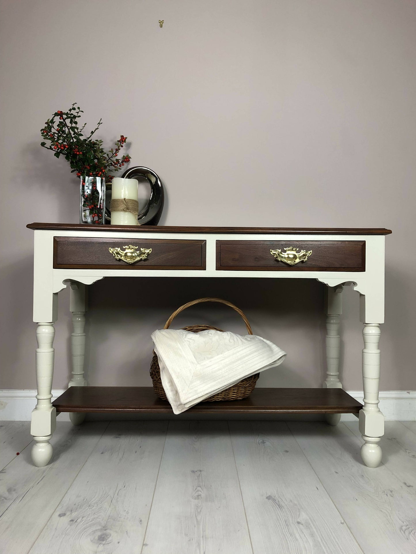 Farmhouse Vintage Console Table Hallway Table With 2 Drawers