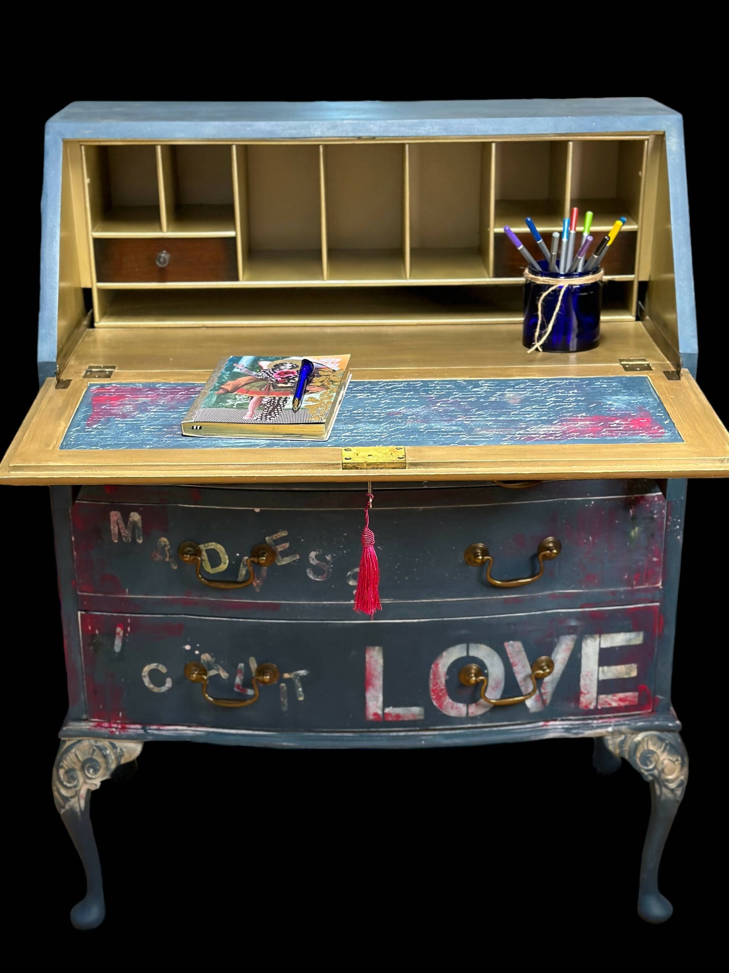 Vintage Blue Writing Desk / Bureau