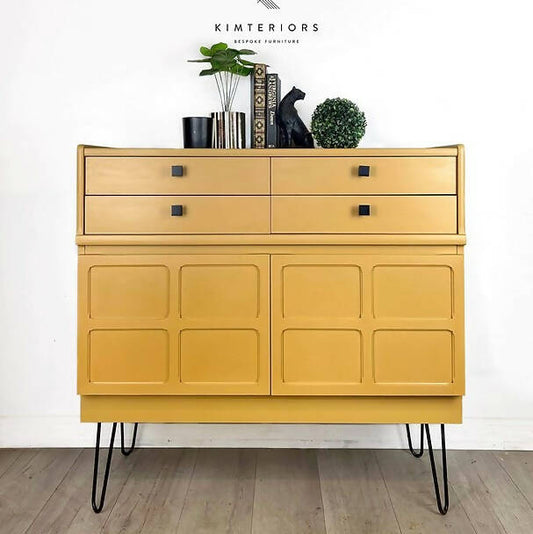 Mustard Yellow Vintage Nathan Drinks Cabinet/ Media Sideboard