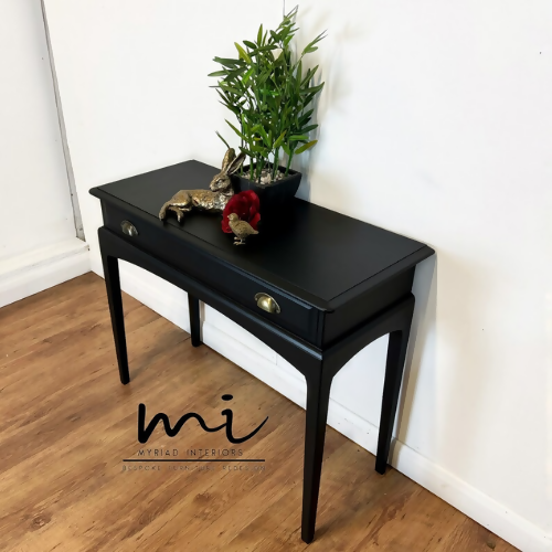 MADE TO ORDER Refurbished vintage Stag console table, black, antique brass, bronze, hallway, dresser, dressing table, hand painted, upcycled