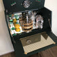 Mid Century Cocktail Cabinet, Drinks Cabinet, Home Bar in British Racing Green and Gold colour